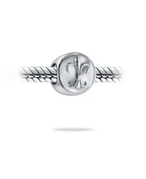 Bling Jewelry Set of 2 Symbolic Flower Ornate Fleur De Lis Charm Bead Sterling Silver