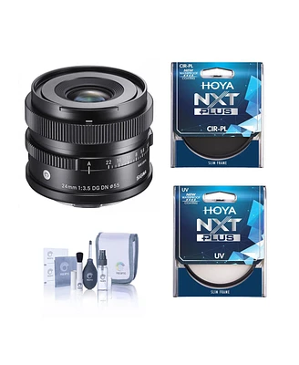 Sigma 24mm f/3.5 Dg Dn Contemporary Lens for Sony E, Bundle with Hoya Nxt Plus 55mm Uv+Cpl Filter Kit, Cleaning Kit