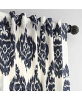 Half Price Drapes Ikat Blue Damask Printed Cotton Room Darkening Curtain