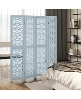 4-Panel Wooden Room Divider – Carved Cutout Design with Solid Wood Frame for Home or Office