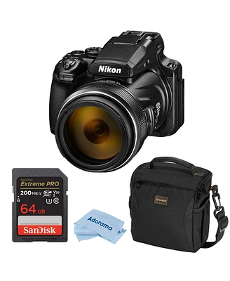 Nikon Coolpix P1100 Digital Camera With 125x Optical Zoom & 4K Ultra Hd Video + 64GB Sdxc Sd Card + Slinger Multi-Device Shoulder Bag + Cleaning Cloth