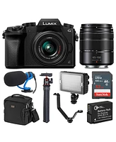 Panasonic Lumix Dmc-G7 Mirrorless Camera with Lumix G Vario 14-42mm and 45-150mm Lens, Bundle with Tripod, Microphone, Triple Shoe V-Bracket, On Camer