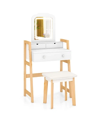 Makeup Vanity Desk with 3-Color Led Lighted Mirror – Adjustable Height and Storage Drawers