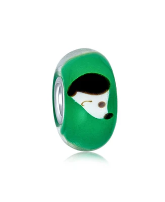 Bling Jewelry Black White Dog Pet Murano Glass .925 Sterling Silver Core Spacer Bead