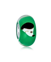 Bling Jewelry Black White Dog Pet Murano Glass .925 Sterling Silver Core Spacer Bead