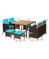 Gymax 9PCS Rattan Wicker Dining Set Patio Outdoor Furniture Set w/ Cushion