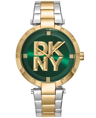 Dkny Women's Essential Logo Dark Dial Gold Two-Tone Stainless Steel Bracelet Watch 38mm