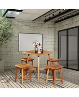 5PCS Acacia Patio Dining Set W/Square Table & 4 Stools Reddish