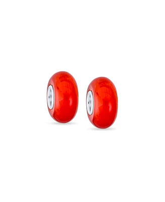 Bling Jewelry Set of 2 Smooth Opaque Murano Glass Charm Bead for European Bracelets Sterling Silver
