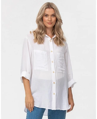 Pietro Brunelli Maternity Oversized Linen Blend Button-Front Lisa Shirt