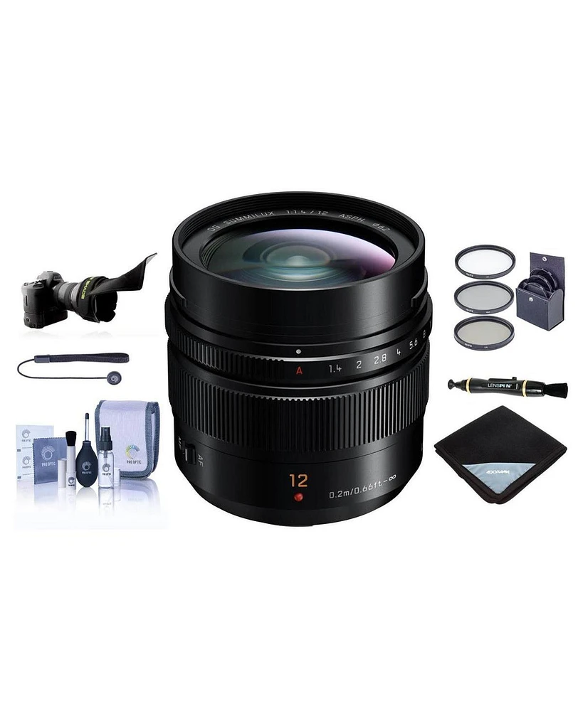 Panasonic Panasonic Lumix G Leica Dg Summilux Lens, 12mm, F1.4 Asph, Wide Angle, Professional Mirrorless Micro Four Thirds, H-X012 (Usa Black) Bundle