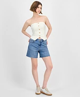 And Now This Women's Button-Front Smocked-Back Denim Tube Top, Exclusively at Macy's