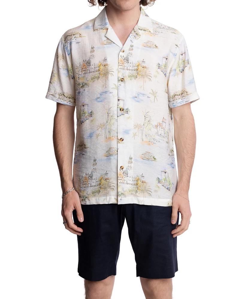 Paisley & Gray Men's Slim Fit Short Sleeve Scenic Print Button Front Camp Shirt