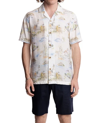Paisley & Gray Men's Slim Fit Short Sleeve Scenic Print Button Front Camp Shirt