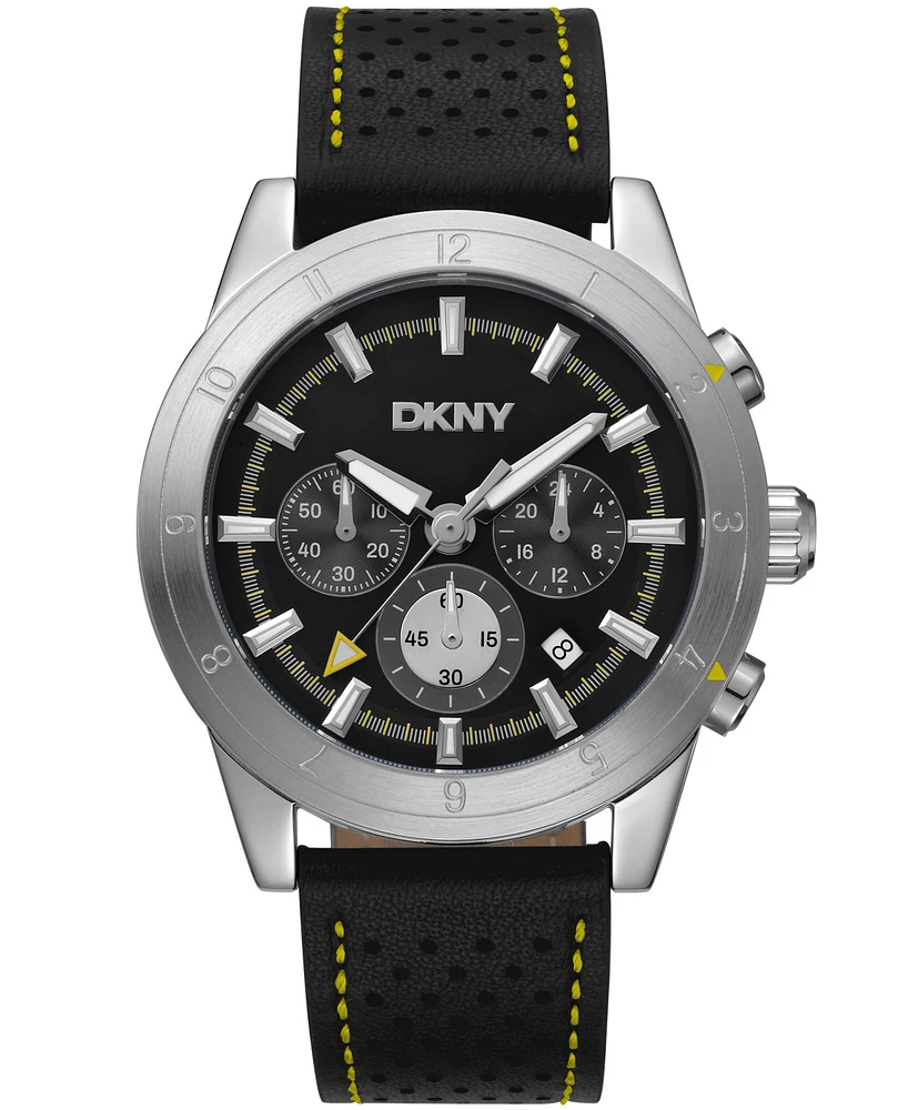 Dkny Men's Bryant Park Chronograph Black Leather Strap Watch, 44mm