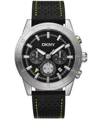 Dkny Men's Bryant Park Chronograph Black Leather Strap Watch, 44mm