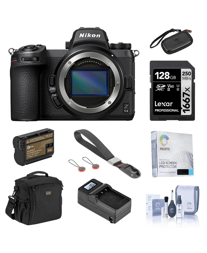 Nikon Z 6II Mirrorless Camera Bundle with 128GB Sd Card, Bag, Wrist Strap, Extra Battery, Charger, Screen Protector and Accessories