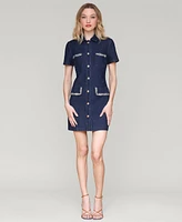 Avec Les Filles Women's Collared Button-Front Mini Denim Dress