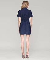 Avec Les Filles Women's Collared Button-Front Mini Denim Dress