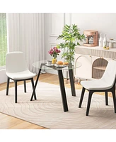 Round Glass Dining Table for 4 with Rubber Wood Frame