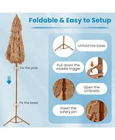 Thatched Tiki Umbrella with Foldable Stand Push Button Tilt