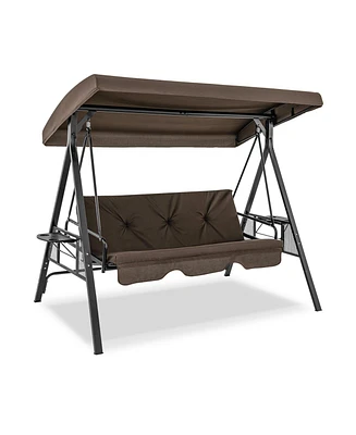 Convertible 3-Seat Patio Porch Swing Chair to Flat Bed with Adjustable Canopy
