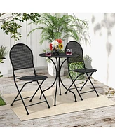 Gymax 3 Pcs Patio Bistro Set All-weather Metal Table & Chair Set for 2 Person Modern Furniture Set