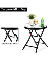 3 Pcs Outdoor Folding Rocking Chair Table Set Bistro Sets Patio Furniture