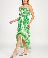 Bcx Juniors' Leaf-Print Ruffled Chiffon Dress