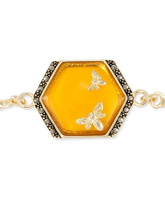 Amber & Marcasite Polygon Bee Bolo Bracelet in 18k Gold-Plated Sterling Silver