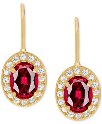 Lab Grown Ruby (2 ct. t.w.) & Lab Grown White Sapphire (1/3 ct. t.w.) Leverback Oval Drop Earrings in 14K Gold-Plated Sterling Silver