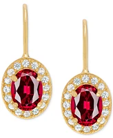 Lab Grown Ruby (2 ct. t.w.) & Lab Grown White Sapphire (1/3 ct. t.w.) Leverback Oval Drop Earrings in 14K Gold-Plated Sterling Silver