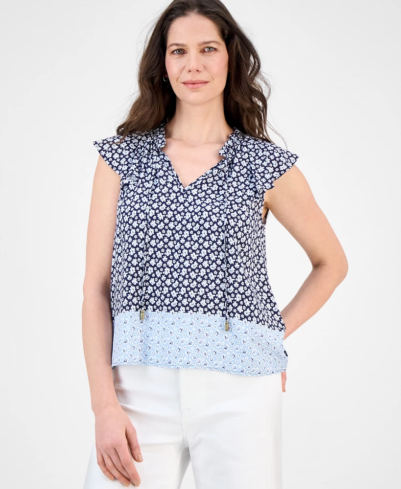 Nautica Jeans Women's Floral-Print Flutter-Sleeve Blouse