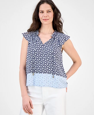 Nautica Jeans Women's Floral-Print Flutter-Sleeve Blouse