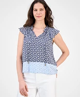 Nautica Jeans Women's Floral-Print Flutter-Sleeve Blouse