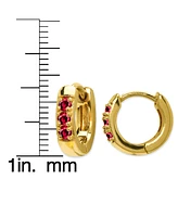 Lab Grown Ruby Three Stone Huggie Hoop Earrings (1/3 ct. t.w.) in 14k Gold-Plated Sterling Silver, 0.44"