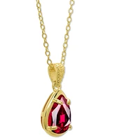 Lab Grown Ruby Pear Solitaire 18" Pendant Necklace (1 ct. t.w.) in 14k Gold-Plated Sterling Silver
