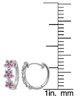 Lab Grown Pink Sapphire Flower Small Hoop Earrings (5/8 ct. t.w.) in Sterling Silver, 0.69"