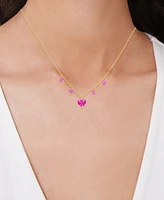 Lab Grown Pink Sapphire Heart & Dangle 18" Pendant Necklace (2-7/8 ct. t.w.) in 14K Gold-Plated Sterling Silver