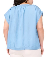 Vince Camuto Plus Shirred Split-Neck Peasant Top