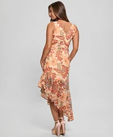 Guess Women's Sabrina Printed Asymmetric-Ruffle-Hem Dress