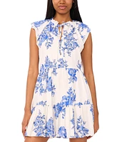 Msk Petite Printed Split-Neck Flutter-Sleeve Sheath Dress