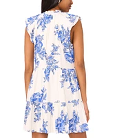 Msk Petite Printed Split-Neck Flutter-Sleeve Sheath Dress