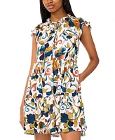 Msk Petite Printed Flutter-Sleeve Tiered Dress