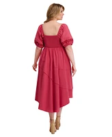 Siena Plus Puff-Sleeve Asymmetric-Hem Midi Dress