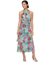 Sl Fashions Women's Floral Tiered Halter-Neck Tea Dress
