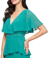 Sl Fashions Women's Beaded-Waist Tiered Surplice Midi Dress