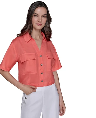 Karl Lagerfeld Paris Women's Cropped Short-Sleeve Shirt