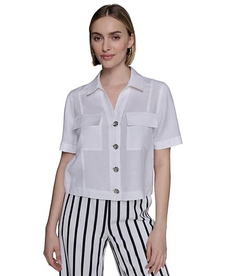 Karl Lagerfeld Paris Women's Cropped Short-Sleeve Shirt