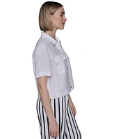 Karl Lagerfeld Paris Women's Cropped Short-Sleeve Shirt